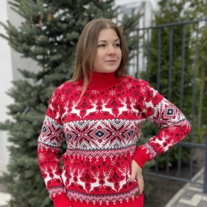 Светр новорічний "Орнамент" червоний