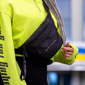 Жіноча сумка бананка барсетка через плече without з принтом antisocial black, чорного кольору