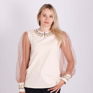 Блуза вишиванка жіноча "Ластівка", кольору крем-брюле