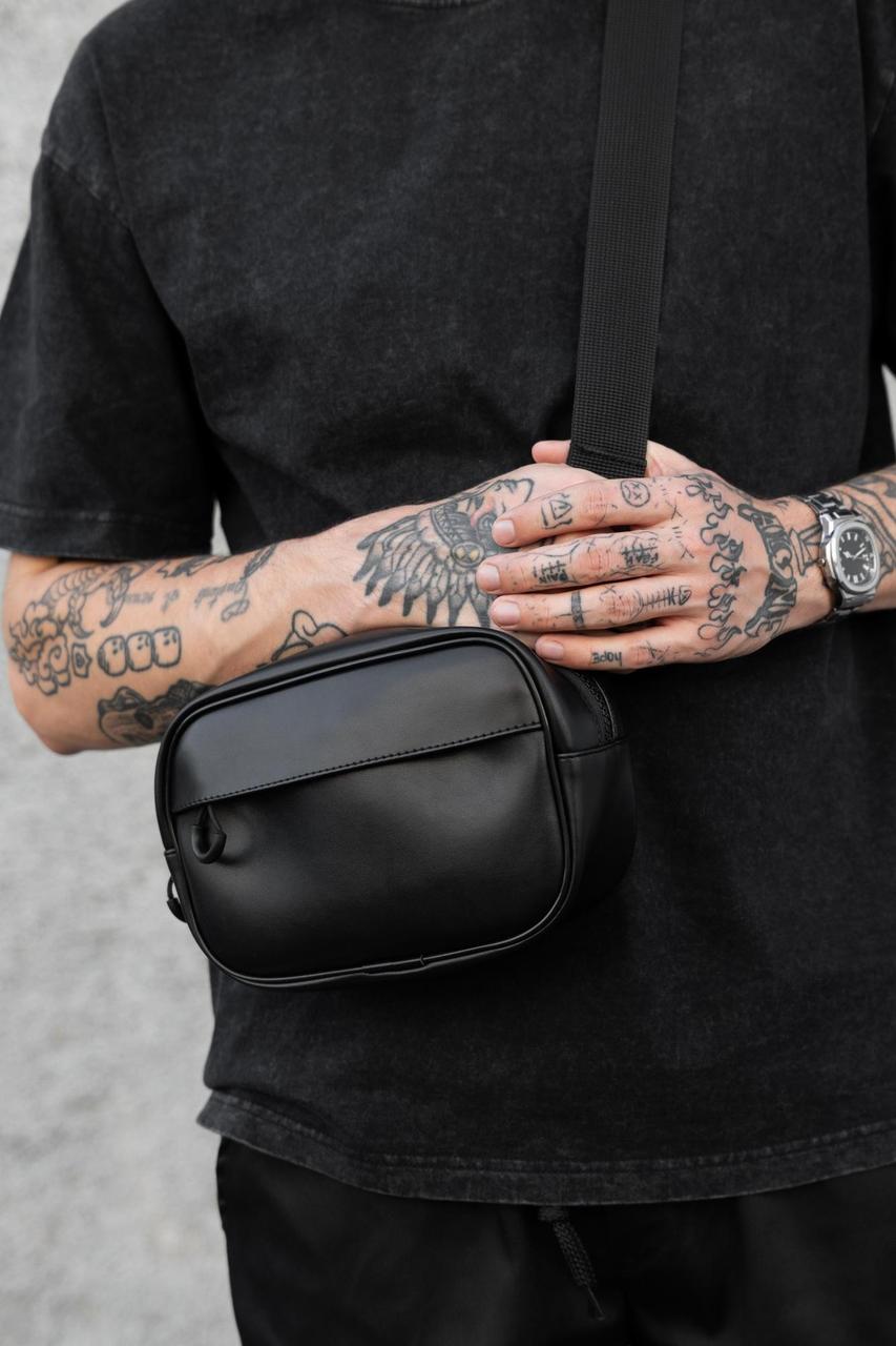 Чоловіча шкіряна сумка месенджер через плече without monogram black, чорного кольору