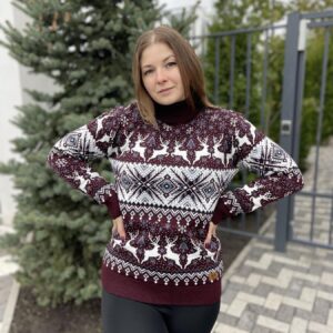 Светр новорічний "Орнамент" бордо