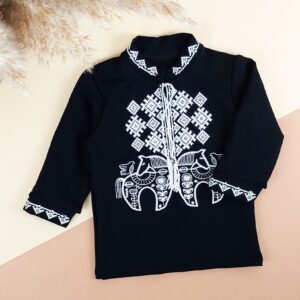 Вишиванка для хлопчика "Коники", чорного кольору